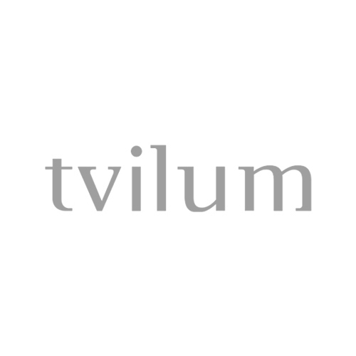 A black and white version of the Tvilum logo